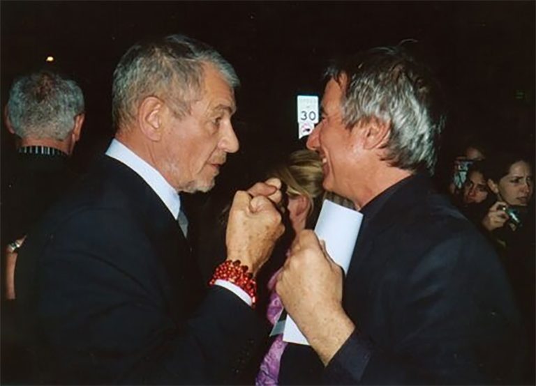 Oscars 2004, outside of Vanity Fair party: Ian McKellen and Keith Stern. Photo by Richard Harlow.