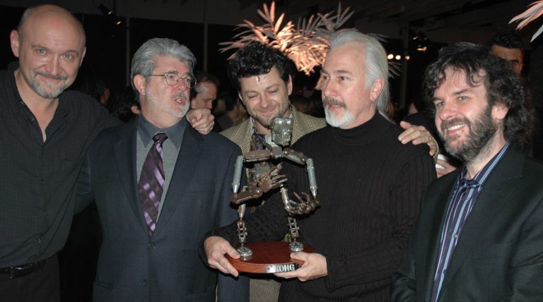 Premiere of "King Kong": Frank Darabont, George Lucas, Andy Serkis, Rick Baker, Peter Jackson. Photo by Keith Stern