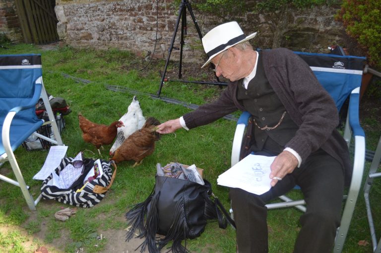 2014: Winchelsea UK. On the set of "Mr. Holmes," Ian McKellen and Chickens. Photo by Keith Stern