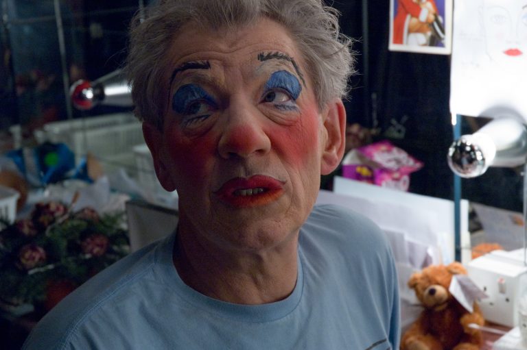 2004: London. Ian McKellen in make-up to become the Widow Twankey in "Aladdin." Photo by Keith Stern