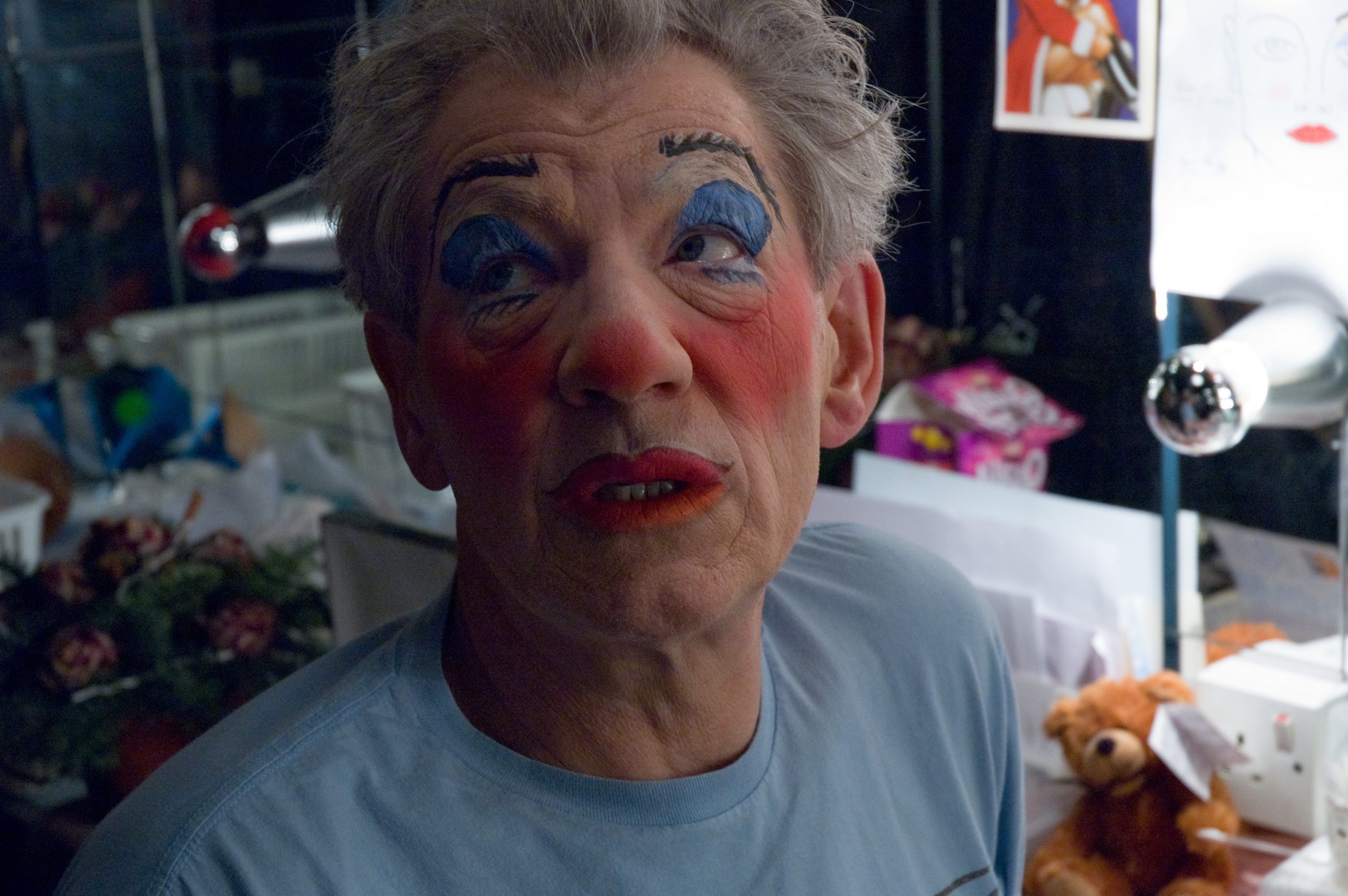 2004: London. Ian McKellen in make-up to become the Widow Twankey in Aladdin