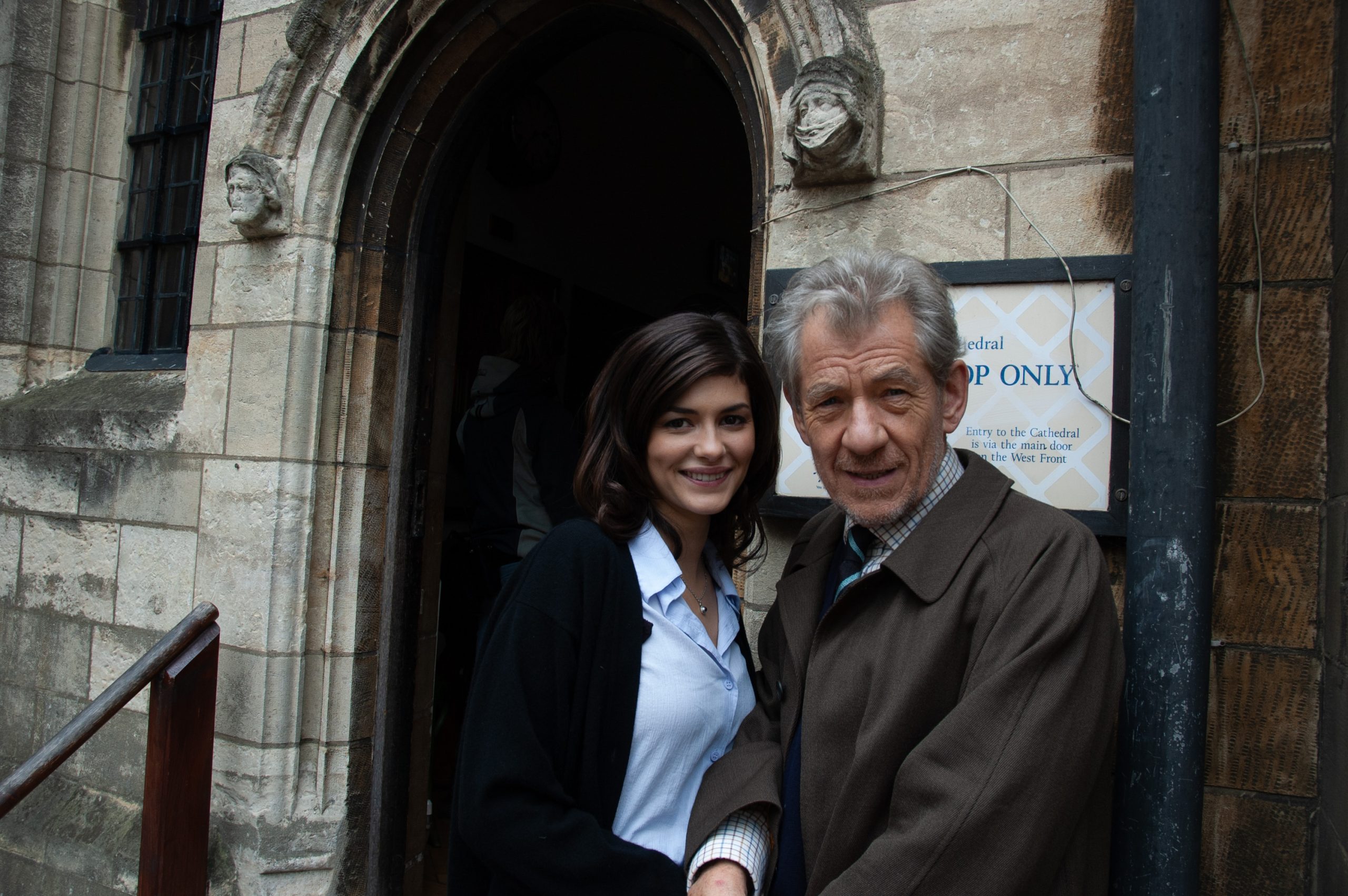 2005: Ian McKellen with Audrey Tautou, in costume as Teabing and Sophie Neveu