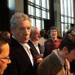 2003: Wellington, NZ, Parliament. Ian McKellen, Bernard Hill, Prime Minister Helen Clark, Elijah Wood. Photo by Keith Stern