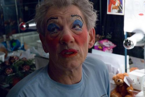 2004: London. Ian McKellen in make-up to become the Widow Twankey in Aladdin. Photo by Keith Stern