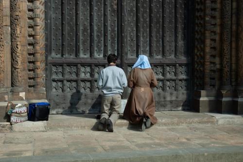 2005: Sister Mary Michael and her companion keep vigil outside Lincoln Cathedral. Photo Keith Stern